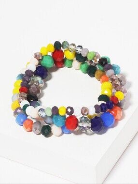 3pc Faceted Dark Multi Beaded Stretch Bracelet Set - Unbranded